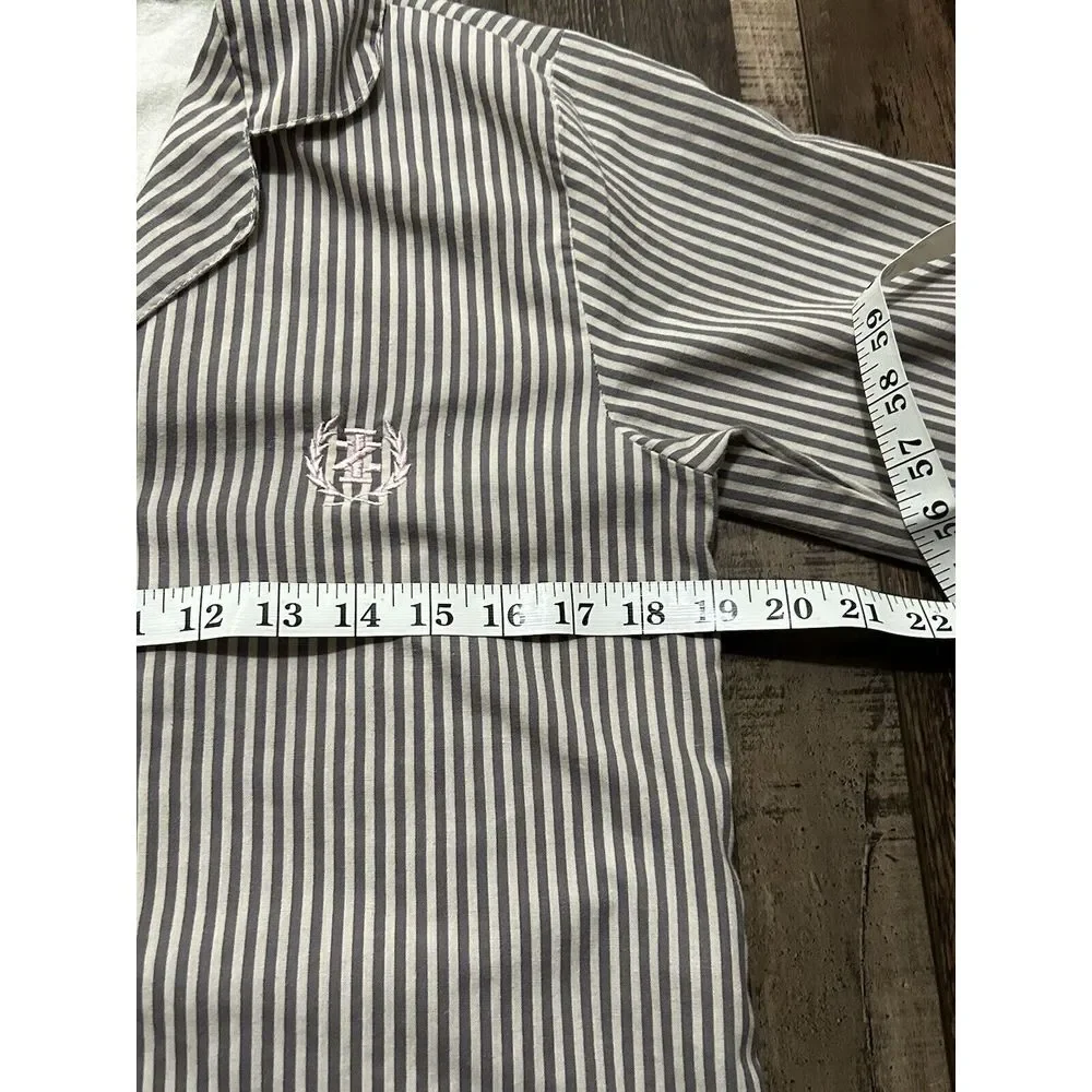 IZOD Sz M Blue Striped Button-Up‎ Pajama Sleep Shirt Nightgown gray and white